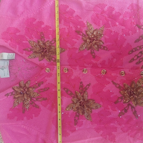Design Options By Philip & Jane Vintage Pink Poinsettia cardigan sweater large - Picture 3 of 8